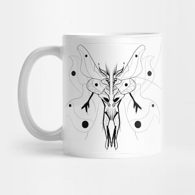 the white mothman alien monster in ecopop mexican patterns art by jorge_lebeau